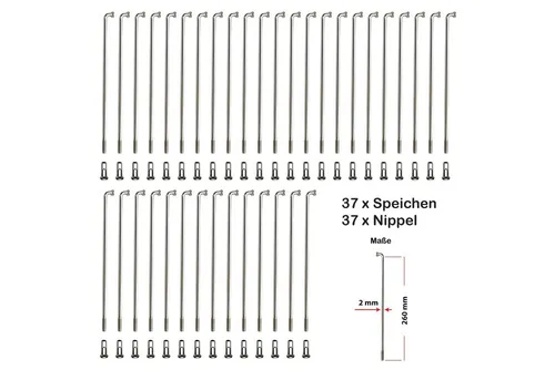 Büchel Fahrrad-Laufrad 37 Stück Speichen 260mm VERZINKT 2mm inkl. Messing Speichennippel
