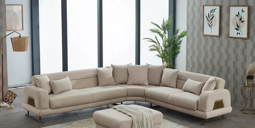 Beige Ecksofa L-Form – Modernes Polstersofa für Ihr Wohnzimmer - Stylisches Ecksofa in Beige, ideal für 6 Personen. Mit robustem Polyester und modernem Design bietet es hohen Komfort und eine einladende Atmosphäre.