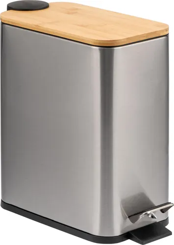 bremermann Abfalleimer mit Bambus-Deckel, 5 l - Eleganter Bad-Mülleimer mit Soft-Close - Haushaltszubehör - Der edle Mülleimer kombiniert Bambus und Metall, bietet Freihand-Bedienung und Softclose-Automatik für leises Schließen.