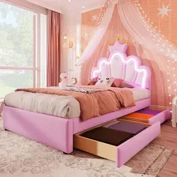 Odikalo Polsterbett Kinderbett 90x200 cm mit Schubladen und Kopfteil in Weiß/Rosa - Kreatives Polsterbett für Kinder mit praktischen Schubladen zur Aufbewahrung. Ideal für ein gemütliches Zimmer und optimalen Schlafkomfort.