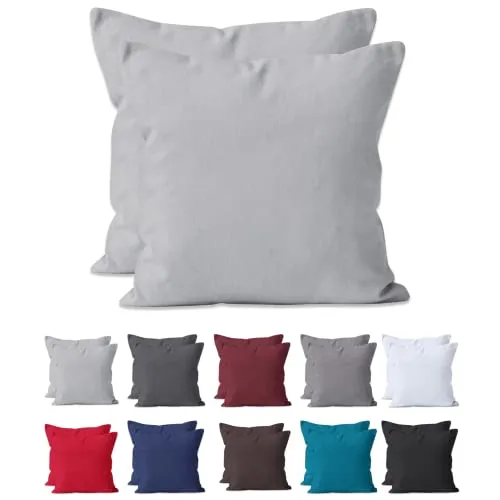Hometex Premium Textiles 2-er Set Kissenhülle Baumwolle Renforcé | Doppelpack Kissenbezüge ca. 115 g/m² | Oeko-TEX®Standard 100 Kissen-Bezug mit Reißverschluss | 40x40 cm Silber