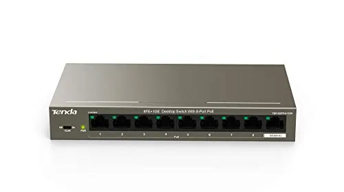Tenda Switch 9-Port FE TEF1109P-8-63W - PoE-fähig und leistungsstark - Netzwerk-Switch mit 9 Ports, davon 8 PoE mit bis zu 30W pro Port. Ideal für IP-Kameras und Access Points. Maximale Reichweite von 250 Metern!