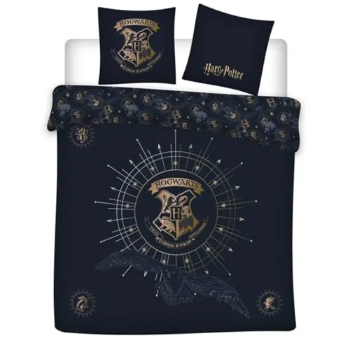Bettwäsche für Doppelbett, Harry Potter, wendbarer Bettbezug für Doppelbett, 240 x 220 cm + 2 Kopfkissenbezüge 65 x 65 cm, Polyester-Baumwolle
