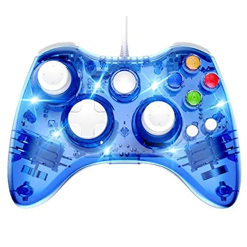 PAWHITS Wired Controller für Xbox 360 USB Kabelgebundene Gamepad Controller mit Doppelter Vibration Joypad Joystick - Transparent Blau
