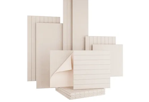 Akustiko Felt Akustikplatten 60x60cm (Beige Lamellen) - 16 selbstklebende Akustikpaneele (5.76m²) mit V-Groove Oberfläche, 9mm dick. Für effektive Schall- und Wärmedämmung sowie kreative Wandgestaltung. Schnelle Installation ohne Werkzeug.