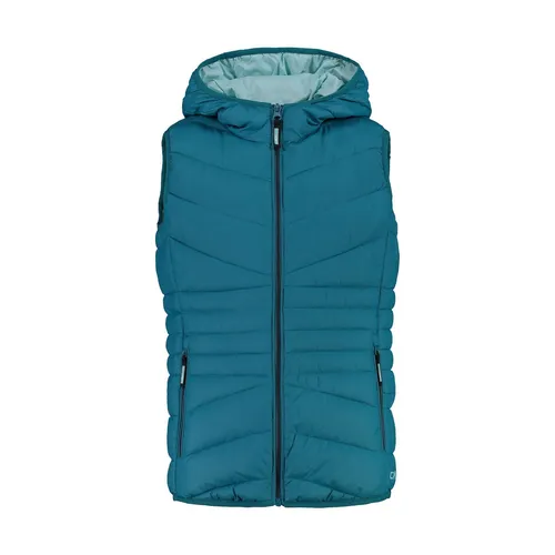 CMP KID G Vest FIX Hood teal (E867) 116 - Funktionsjacke für Kinder mit wasserabweisender Behandlung, leicht und warm dank 'Feel Warm Flock' Wattierung. Ideal für Freizeit und Alltag.