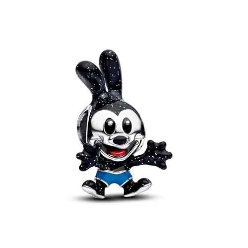 PANDORA Disney Oswald der lustige Hase Charm aus Sterling Silber - Bead Charm für Damen, handgefertigt aus Sterling Silber mit glitzernder Emaille, bringt Glücks-Energie und erinnert an Abenteuer.