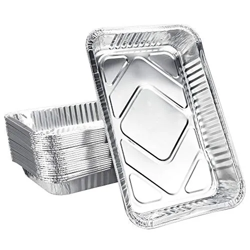 KBNIAN 25 Stück Aluminium-Tropfschalen Grillschalen Rechteckig Aluschalen Groß Aluminium Schalen | 32 x 22 cm, 2100 ml | Hitzebeständig | Für Reste, Fleisch, Kuchen, Obst und Gemüse