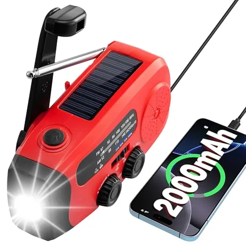 Kurbelradio mit 2000mAh Akku und Solar-Ladefunktion
