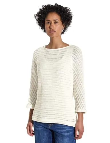 Strickpullover mit U-Boot-Ausschnitt in off white, Gr. 38 - Hochwertiger Damen-Strickpullover von STREET ONE, hüftbedeckend und 3/4-langärmelig. Bequem und warm durch die hochwertige Strick-Qualität – ideal für kühle Tage.