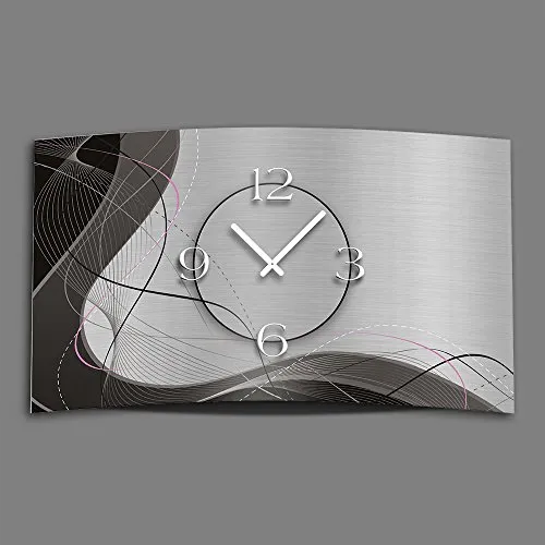 dixtime Abstrakt grau Designer Wanduhr - Moderne Wanduhren aus hochwertigem Alu-Dibond, geräuschloses Uhrwerk und individuelles Design – Handarbeit 