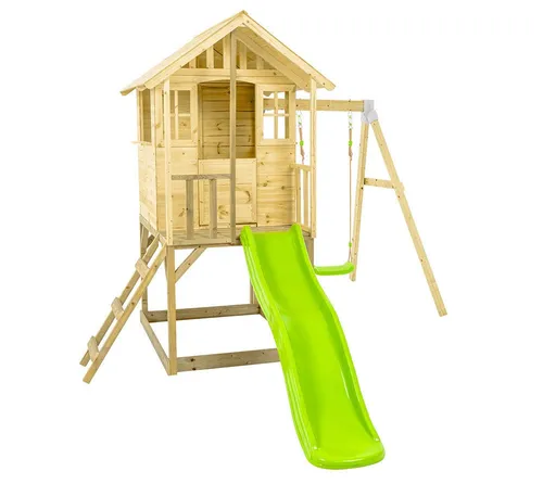 Zwerkules Spielhaus Villa 2 - Spielhaus Villa 2, Stelzenhaus mit Rutsche und Schaukel, aus FSC-zertifiziertem Holz für nachhaltigen Spielspaß – ideal für kreative Rollenspiele im Garten!