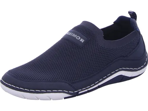 Romika Herren Slipper blau 41 EU - Sportlicher Slipper aus pflegeleichtem Materialmix, mit herausnehmbarer Innensohle für individuelle Einlagen und flexibler Laufsohle für optimalen Komfort.