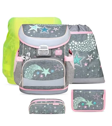 Belmil ergonomischer Schulranzen Set 5-teilig mit Regenschutz 1, 2 Klasse Grundschule/Super Leicht 800-860 g/Brustgurt 405-33/AG/S/R (Shine Bright)