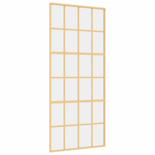 vidaXL Schiebetür Golden 90x205 cm – ESG-Klarglas & Aluminium - Stilvolle Schiebetür für einen hellen Wohnraum! Robuster Aluminiumrahmen und geräuschlose Bedienung dank Türdämpfer. Ideal für moderne Innenräume.