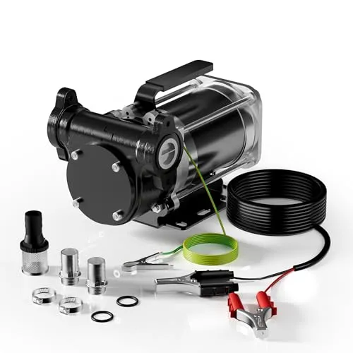 Wiltec Transferpumpe 12 V - Hochleistungs Kraftstoffpumpe für Diesel/Benzin - Auto-Kraftstoffpumpen mit einer Förderleistung von bis zu 57 l/min für schnelle und effiziente Kraftstoffübertragung, inklusive umfangreichem Zubehör für einfache Handhabung.