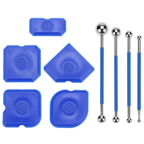 QWORK® 9 Stück Fugenglätter Set mit 4 Metallkugel Silikonabzieher und 5 Stück Silikon Fugenglätter, für fugenlose Fliesenarbeiten