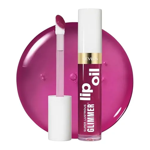 Revlon Super Lustrous Glimmer Lip Oil, nährendes und antioxidantes, aufpolsterndes, strahlendes Lippenöl, ultra-glänzendes Finish, Formel auf Basis von pflanzlichem Squalan, 006 Plum Pop, 3,8 ml