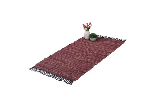 relaxdays Läufer Flickenteppich Leder & Baumwolle, Höhe: 10 mm, rot