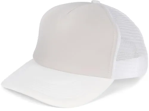 styleBREAKER Unisex 5-Panel Trucker Cap mit Mesh-Einsatz | verstellbares Basecap mit Click Snap Verschluss | luftiges Netz Cap für Damen und Herren, Farbe:Hellgrau-Weiß
