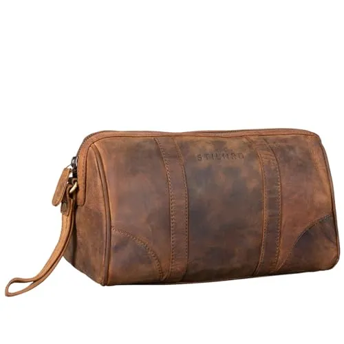STILORD 'Charles' Kulturtasche Leder Groß - Vintage Design für Herren und Damen - Kulturtasche aus hochwertigem Rindsleder mit praktischem Henkel für einfachen Transport. Ideal für Reisen und das heimische Badezimmer. Elegantes, großes Design mit cleveren Verstaufunktionen.