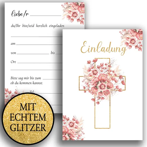 Einladungskarten zweiseitig mit Umschlag Kreuz Taufe Kommunion Konfirmation 10