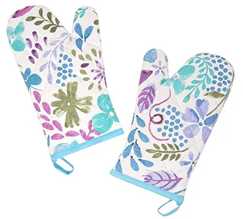 Lashuma Backhandschuhe bunt 30x20 cm, Handschuh Aquarell Motiv, Küchenhandschuhe Set 2 teilig