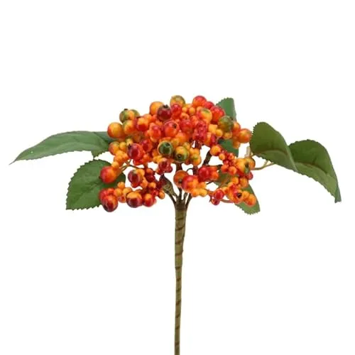 Floratexx Künstlicher Beerenzweig Cotoneasterpick 30 cm. Kunstpflanze Künstliche Beeren Zweig Orange Rot
