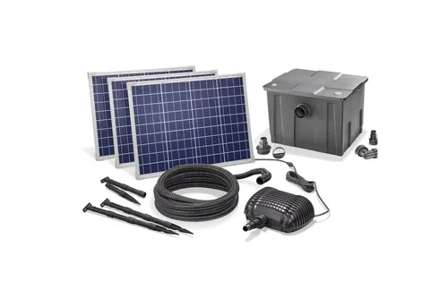 Esotec Solar Teichfilter Set 150/5000 - Pumpen für Gartenteiche, leistungsstark mit 8.000 L/h Fördermenge und umweltfreundlicher Solartechnologie für sauberes Wasser.