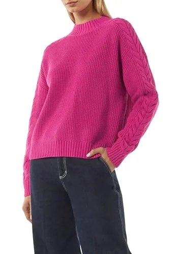 Comma Strickpullover mit Zopfmuster - Lockerer Strickpullover aus Baumwollmix mit elastischem Zopfmuster an den Ärmeln. Ideal für lässige Outfits mit einem modischen Stehkragen und Rundhalsausschnitt.