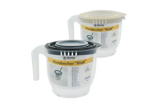 HAC24 Messbecher Kunststoff Messbecher Rührschüssel Küchenschüssel Messbehälter, Kunststoff, 2,2 Liter, mit Deckel, mit Rühröffnung