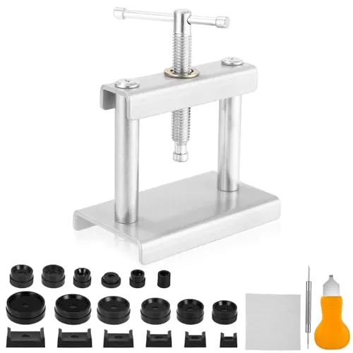 Huifoo Uhr Presse Set für Uhren Reparatur, Uhrenschließer Einpresswerkzeug Gehäuseschließer, Uhr Reparatur Werkzeug mit 18 Matrizen, für den Schließer des Uhrengehäuses und Batteriewechsel