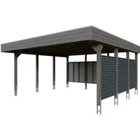 Skan Holz Carport Friesland Hybrid 557 cm x 555 cm - Carport aus imprägniertem Nadelholz mit robusten Aluminium-Trapezprofilen. Ideal für den langfristigen Schutz Ihres Fahrzeugs und sofort einsatzbereit dank hochwertiger Vorbehandlung.