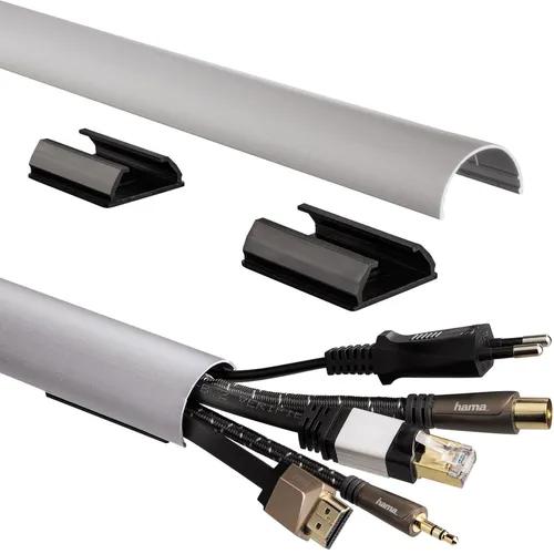 Hama ALU Kabelkanal 1,1m - Leitungs- & Strebenkanäle, eleganter und langlebiger Kabelschutz aus Aluminium, staubgeschützt und perfekt für eine saubere Installation von TV- und PC-Kabeln.