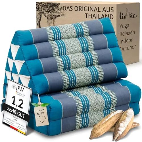 livasia Thaikissen mit 2 Auflagen - Handgefertigtes Dreieckskissen in Hellblau - Genieße Entspannung pur mit dem livasia Thaikissen! Ideal für Yoga, Meditation oder einfach zum Relaxen. Faltbar und platzsparend, perfekt für drinnen und draußen. Hochwertige Verarbeitung und nachhaltige Materialien sorgen für Komfort und Langlebigkeit.