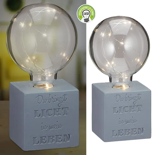 LED Lampe auf Betonsockel 8x20 mit Spruch Leuchte Nachtlicht Glühbirne Batterie