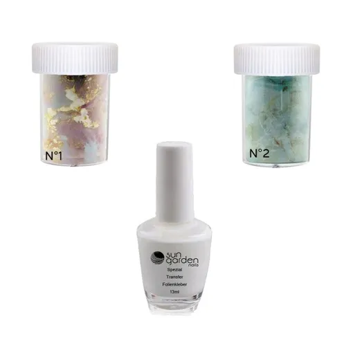 MARBLE SET 1 Transfer Nagelfolie XXL Nagel Folie 01 + 02 inkl. 13 ml Spezial ...