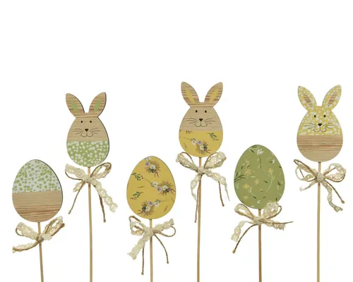 Decoris season decorations Osterfigur, Osterstecker Osterei / Osterhase am Stab 30cm Holz 1 Stück sortiert
