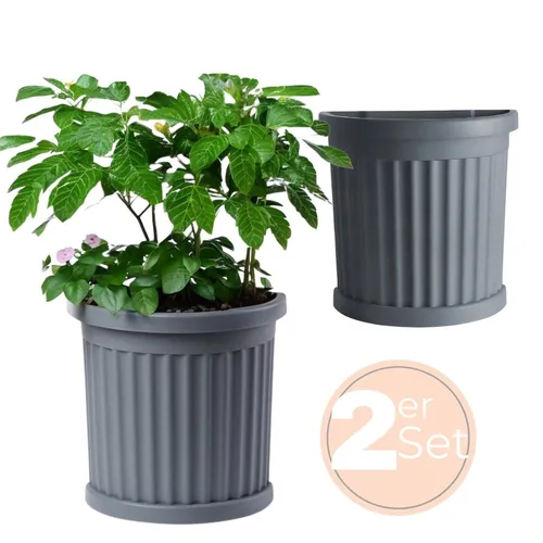 2x Halbrunder Pflanzkübel 50 cm Grau für die Wand von GarPet