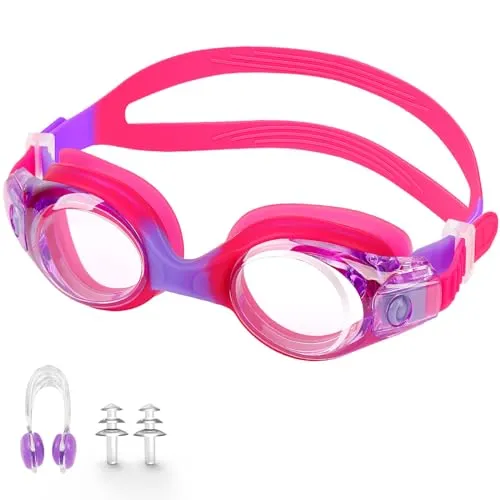 Schwimmbrille Kinder,Taucherbrille für Jungen und Mädchen,Anti UV-Schutz Kein Leck tauchermaske,Anti-Beschlag Wasserdicht Schnorchelset mit Ohrstöpsel für Kinder 4-12 Jahre