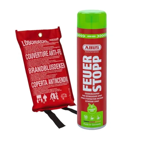 ABUS Feuerlöschspray Feuerstopp AFS625 fluorfrei + Löschdecke LD1118