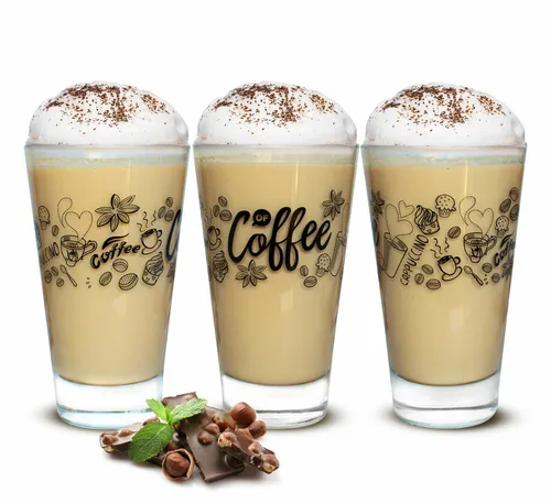 Latte Macchiato Gläser 310ml Kaffeegläser Teegläser mit schwarzem Kaffee-Motiv 6