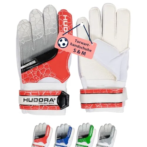 HUDORA Torwarthandschuhe - Gepolsterte Fußball Torhüterhandschuhe für Kinder & Jugendliche in Größe M - Schaumstoffrücken - Fußballhandschuhe mit Klettverschluss - rot