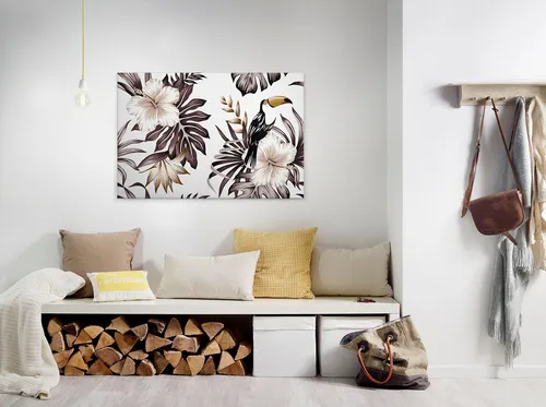 A.S. Création Leinwandbild Toucan, Blumen, Kinder, Kunst (1 St), Palmenblätter Hibiskus Dschungel Keilrahmen Leinwand-Bild Wohnzimmer