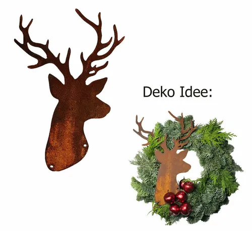 Dekofigur Hirschkopf Trophäe im Rost Design zum hängen, Rostfigur für den Ga ...