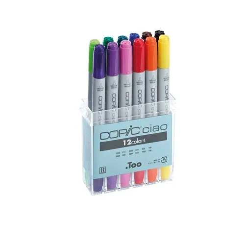 COPIC® Ciao Layoutmarker-Set, 12 Farben - Marker-Set mit 12 farbsortierten Layoutmarkern, ideal für kreative Projekte und präzises Zeichnen.