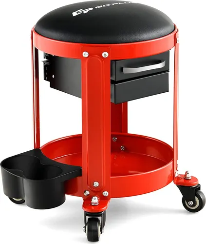 COSTWAY Werkstatthocker mit Rollen, 150 kg belastbar in rot von Costway