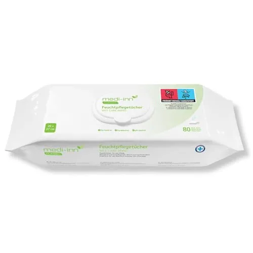 Medi-Inn Feuchtpflegetücher, 20 x 27 cm, parfüm- u. parabenfrei, pH-neutral, Wet Care Wipes 1 Packung (80 Tücher)