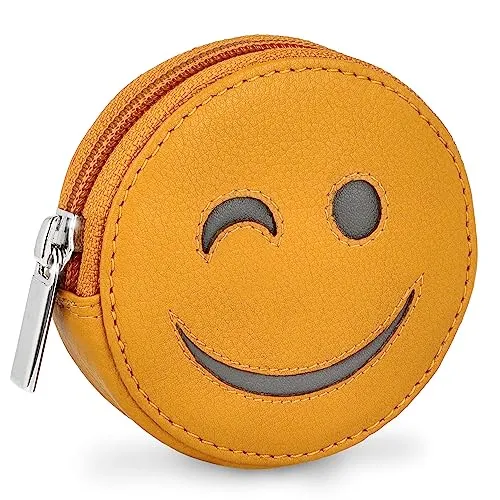 MANAGE Zwinker Smiley Börse mit Schlüsselring - inkl. Geschenkbox - Minigeldbörse für Frauen und Kinder - Schlüsselmäppchen Damen Leder Gelb 32716-14