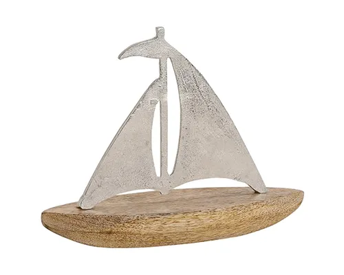 Dekoobjekt Belladecora 4X Segelboot aus Metall, Mangoholz Silber, Braun (B/H/T